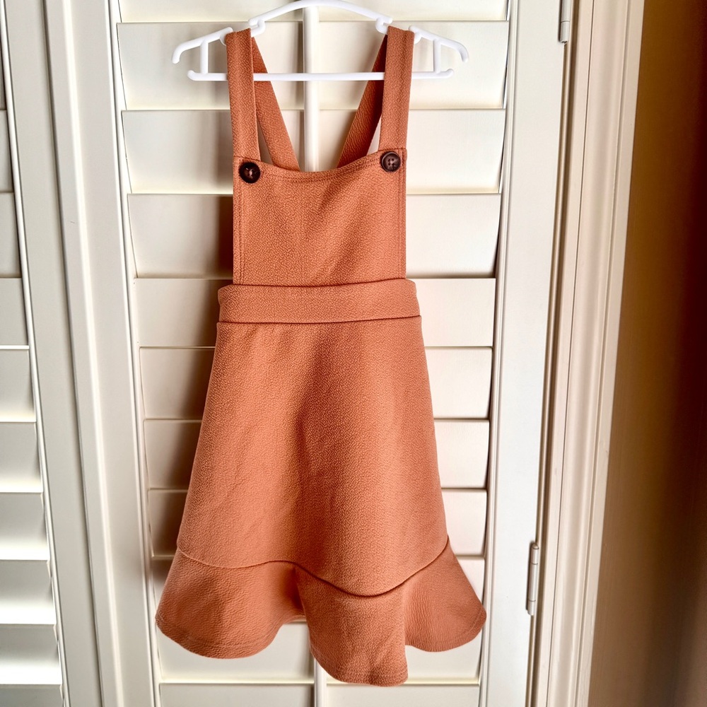 Heart and Arrow Girls Size 5 Rust Pinafore Dress Textured Ruffle Hem Cottagecore